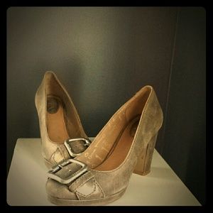 Gold Fossil Buckle Heels